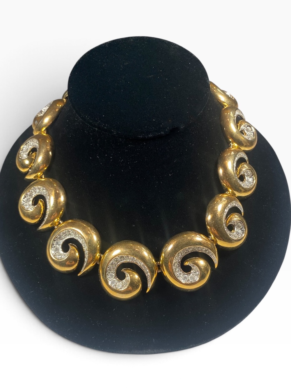 Vintage Gold And Pavé Rhinestone Swirl Necklace